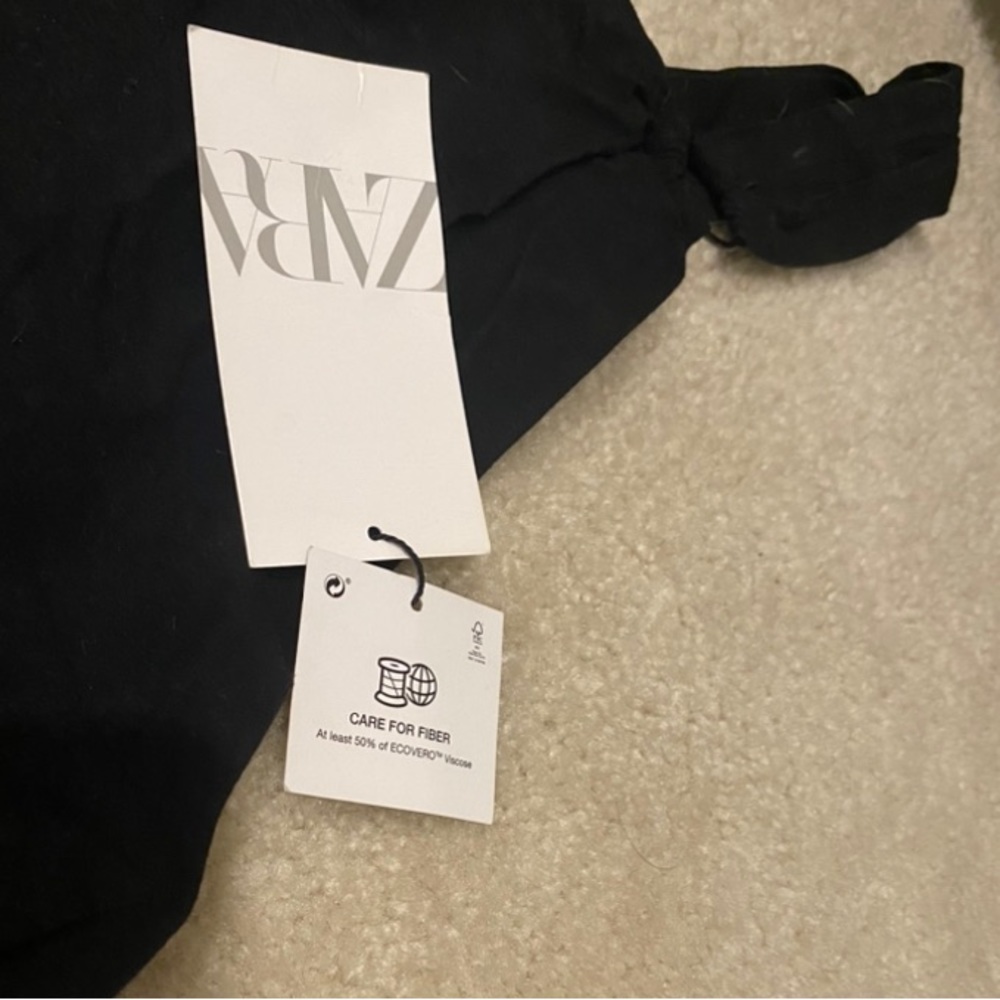 NWT Zara One Shoulder Black Linen Blend Asymmetric Crop Top - Picture 4 of 6